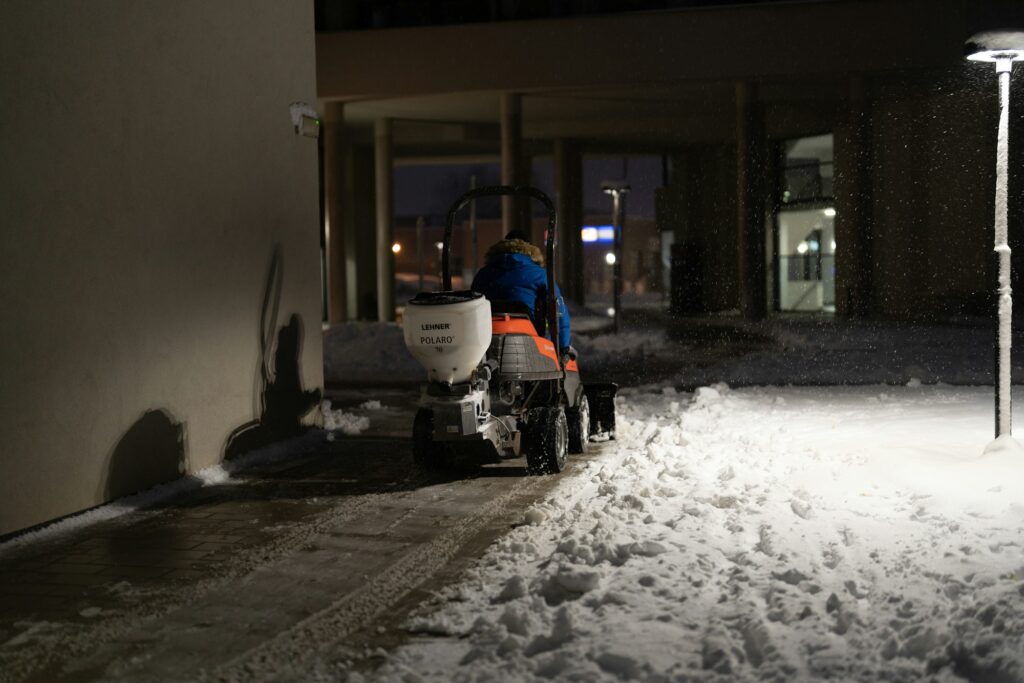 Winter service clears snow from the street